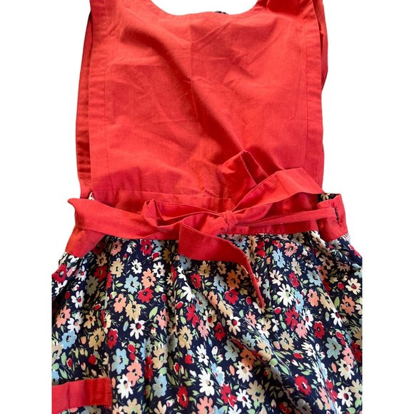 Vintage Womens Tie Apron Handmade Red Top Blue Floral Skirt Wrap Around Bow Long - Picture 3 of 7